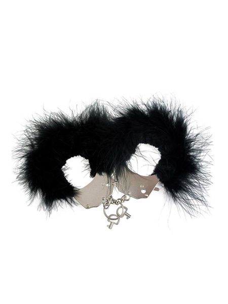 Kajdanki-Śmieszna zabawka-kadanki - Metallic Handcuffs,Feather Cov.. Black - 2