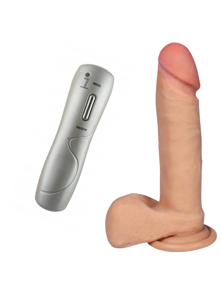 Dildo z wibracjami + pilot cyberskóra cielisty 20 cm - 5