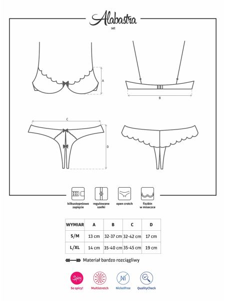 Komplet otwarte stringi biustonosz Alabastra S/M - 8