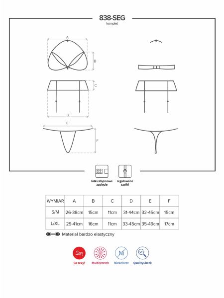 Komplet erotyczny stanik pas stringi 838-SEG-3 S/M - 8