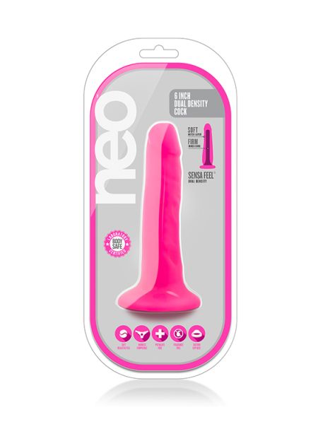 Dildo-NEO 6INCH DUAL DENSITY COCK NEON PINK - 4