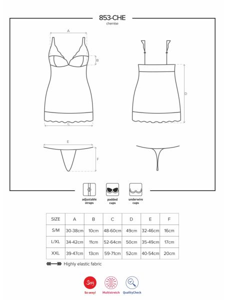 Zdobiona koszulka i stringi komplet 853-CHE-3 L/XL - 7